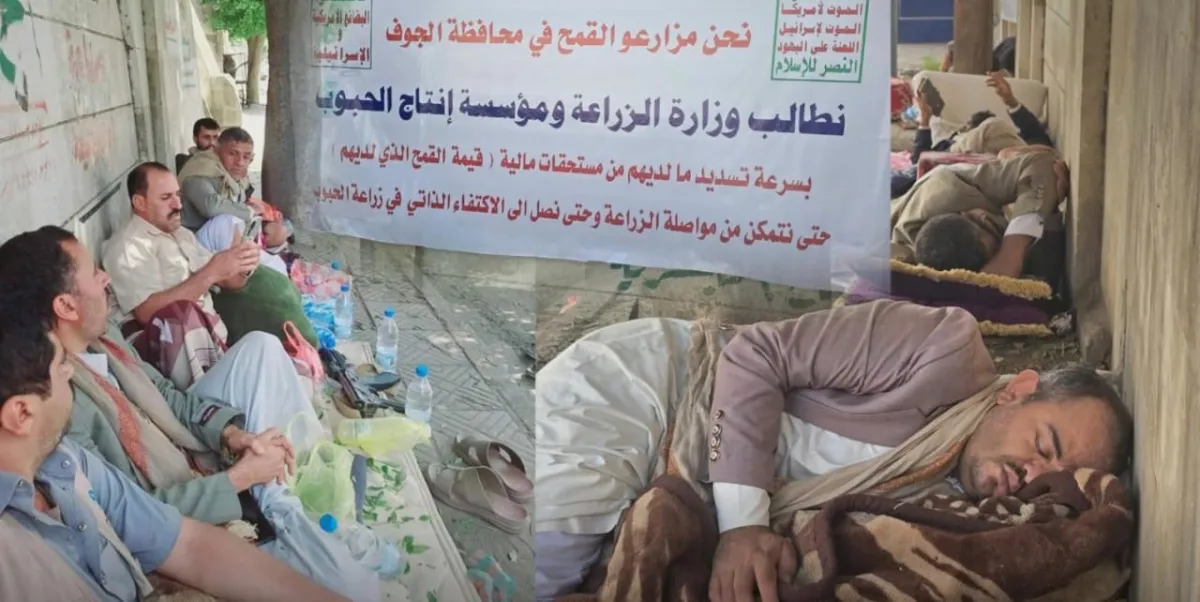 مزارعو القمح بالجوف يستأنفون اعتصامهم في صنعاء ويتوعدون بالتصعيد